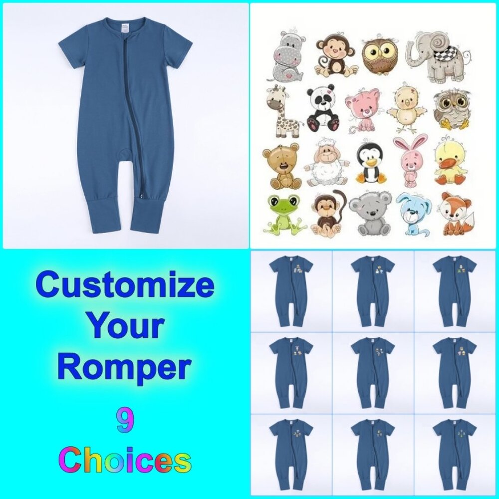NWT*3-6m BABY ROMPER Sleeper Double Zipper Blue Cotton Custom Design Easy Change